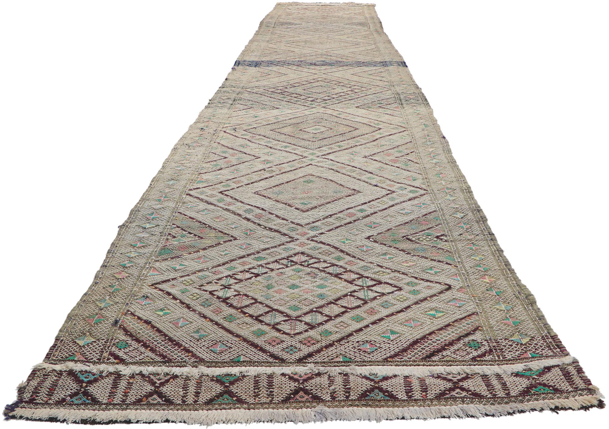 Tribal Vintage Zemmour Moroccan Kilim Runner For Sale