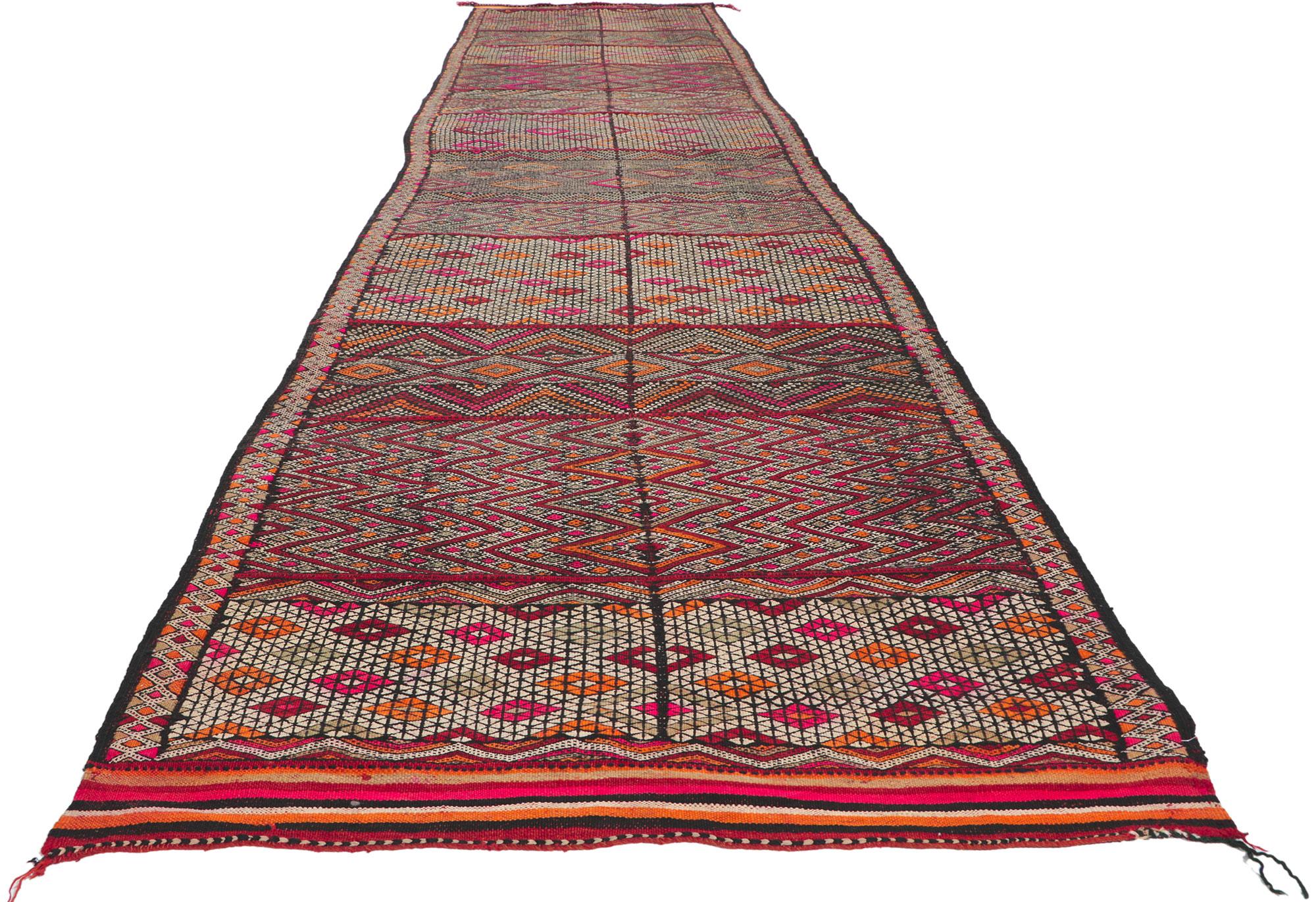 Tribal Vintage Zemmour Moroccan Kilim Runner For Sale