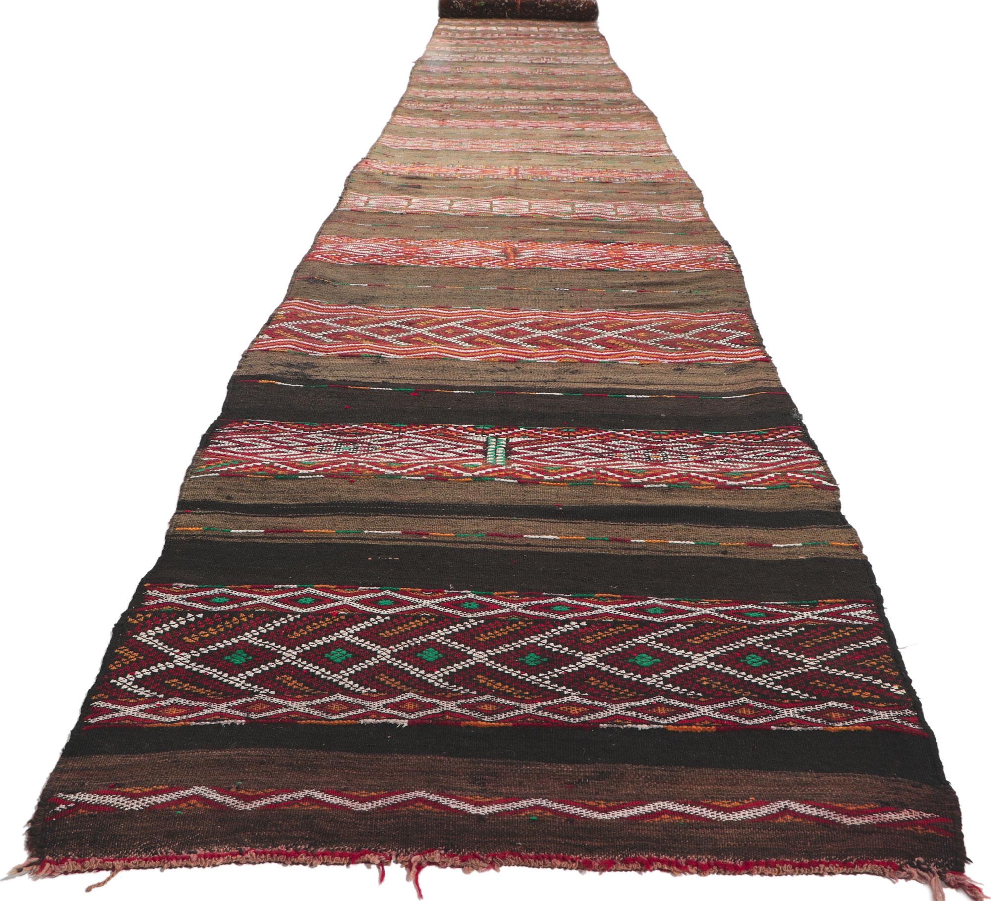 Tribal Vintage Zemmour Moroccan Kilim Runner For Sale