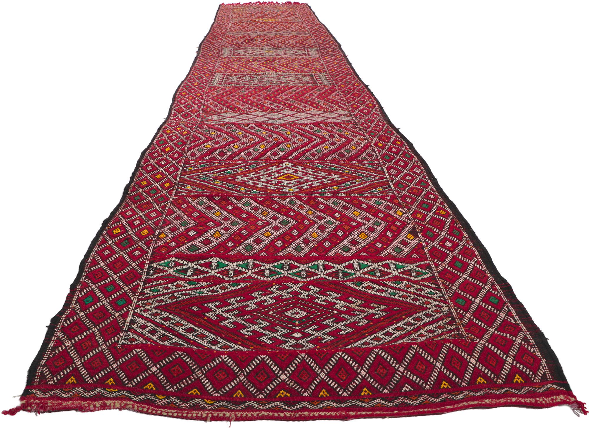 Tribal Vintage Zemmour Moroccan Kilim Runner For Sale