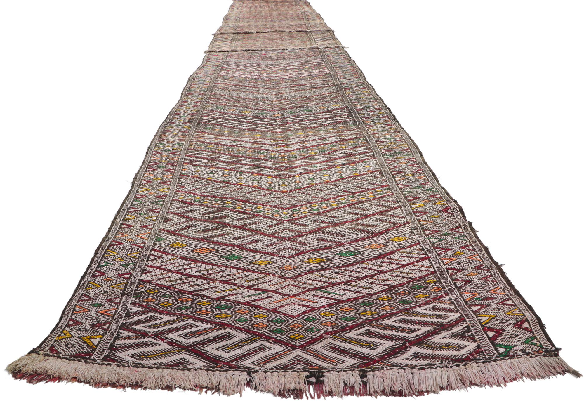 Bohemian 1960's Colorful Mid-Century Berber Zemmour Hanbel Moroccan Carpet, 03'08 x 24'03 For Sale
