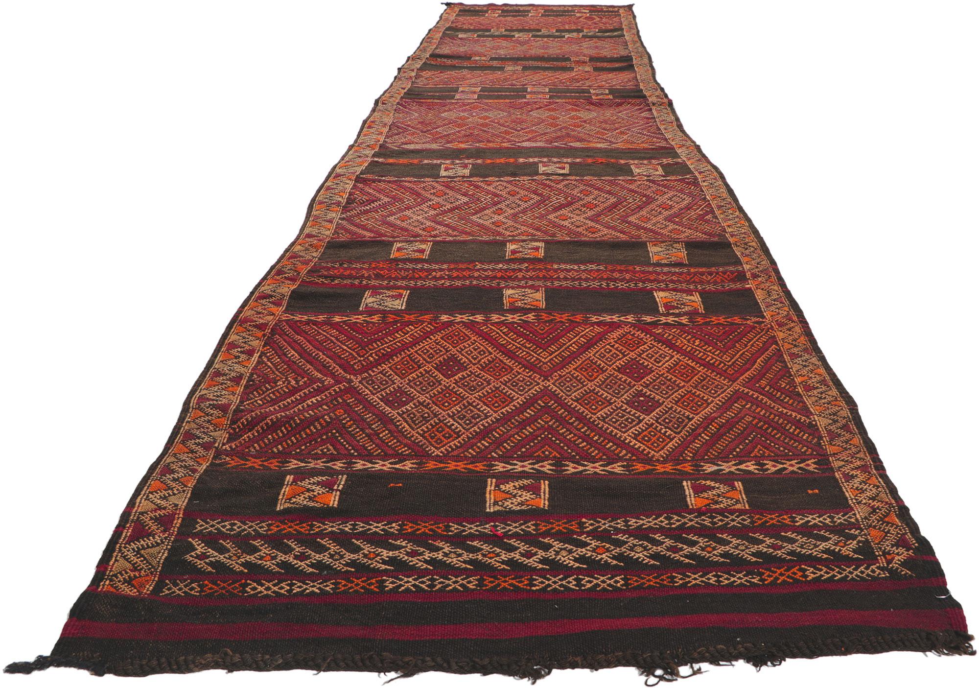 Rustic Vintage Zemmour Moroccan Kilim Runner For Sale