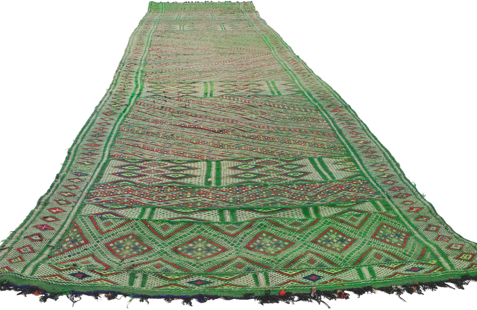 Tribal Vintage Zemmour Moroccan Kilim Runner For Sale