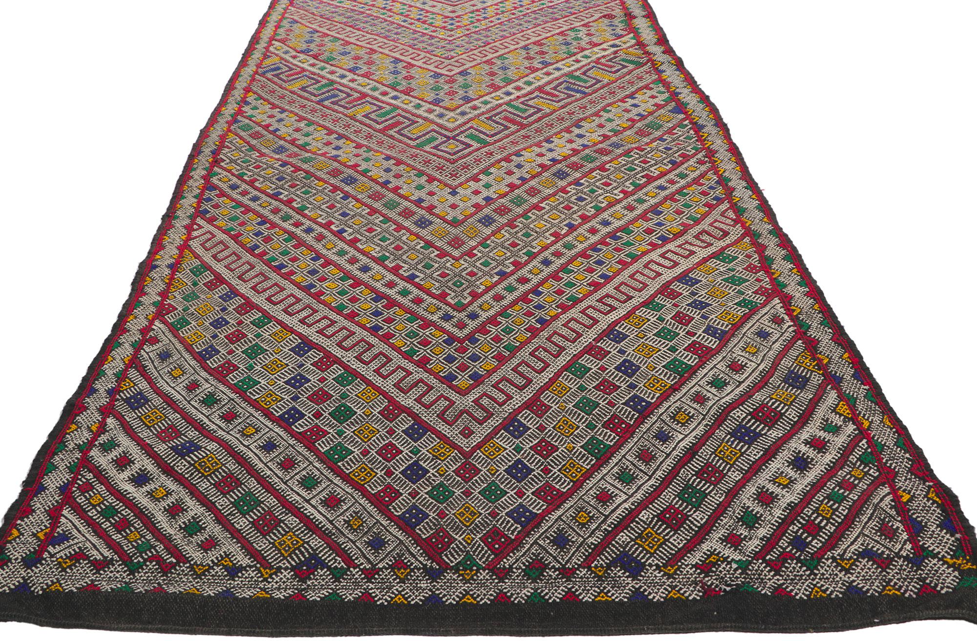 Hand-Woven 1960's Berber Moroccan Carpet with Mid-Century Modern Style, 03'05 x 22'04 For Sale