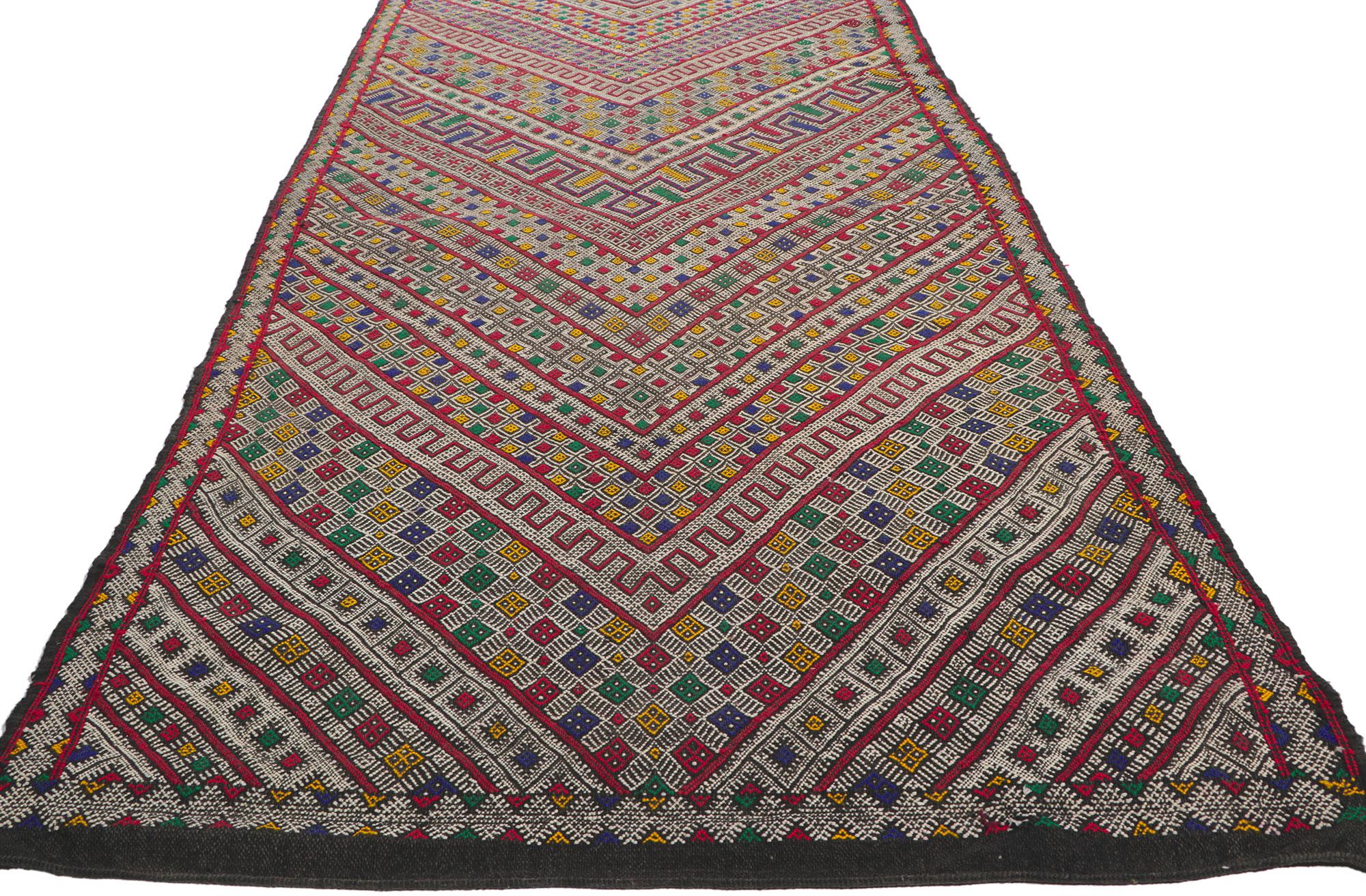 Hand-Woven Vintage Zemmour Moroccan Kilim Runner For Sale