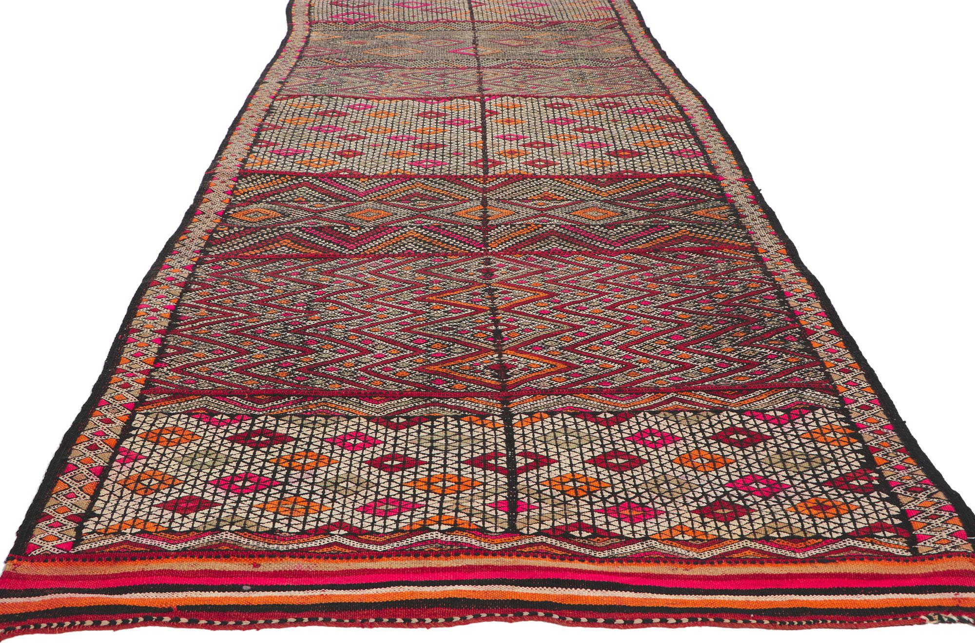 Hand-Woven Vintage Zemmour Moroccan Kilim Runner For Sale