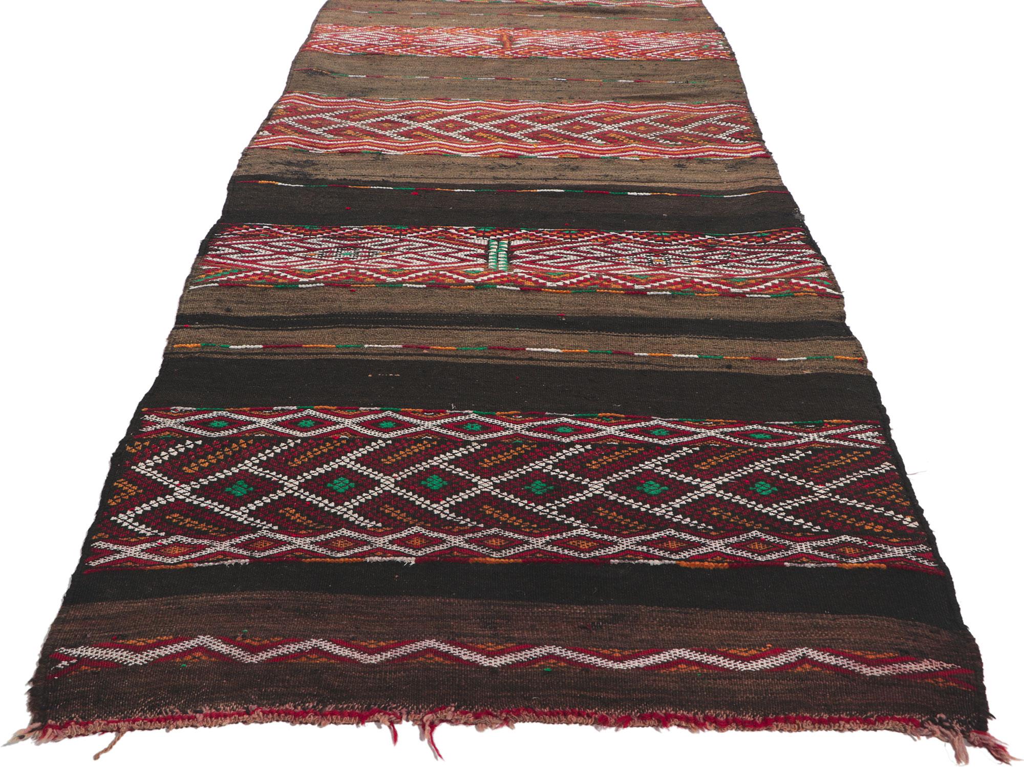 Hand-Woven Vintage Zemmour Moroccan Kilim Runner For Sale