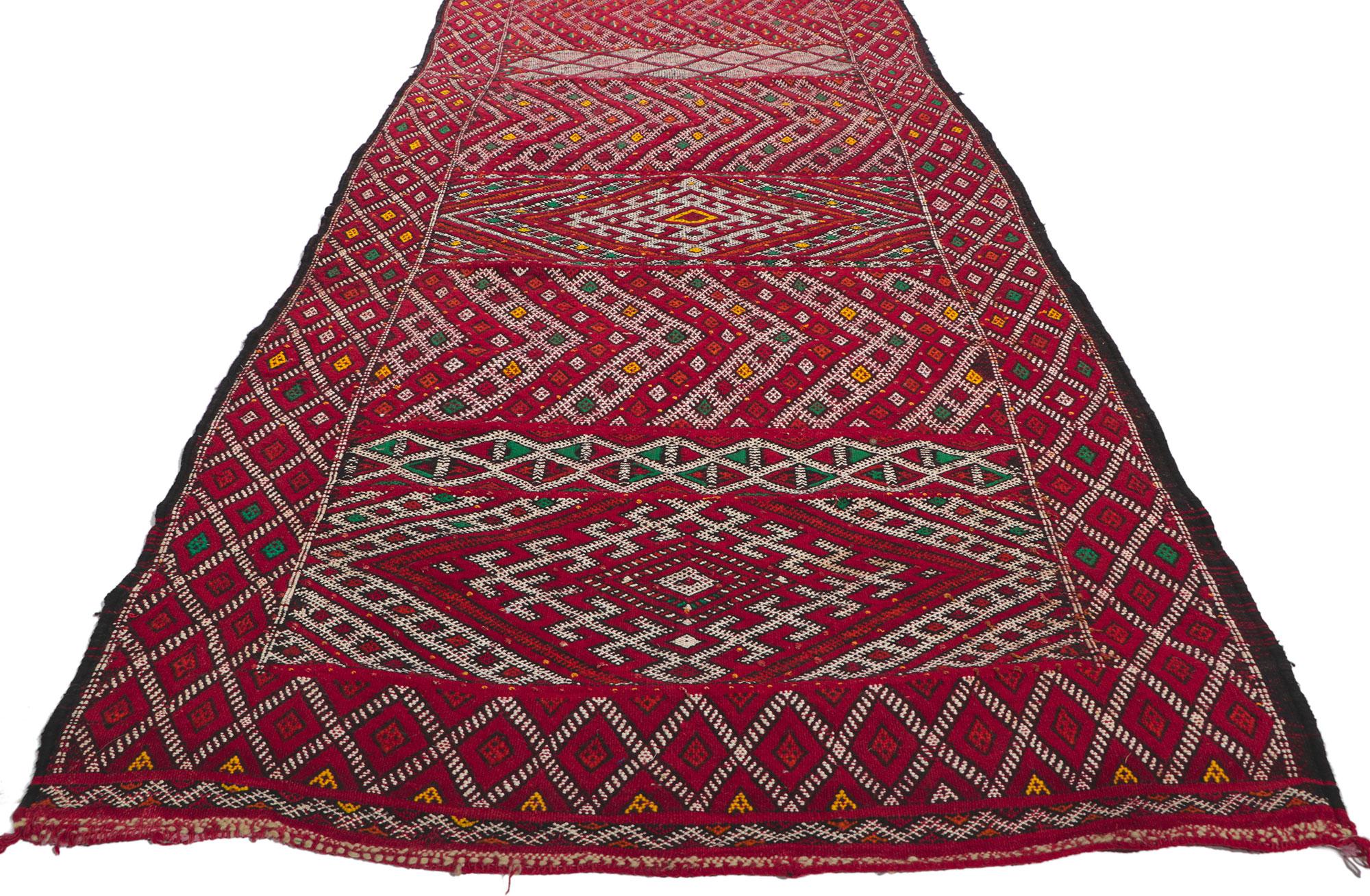 Hand-Woven Vintage Zemmour Moroccan Kilim Runner For Sale