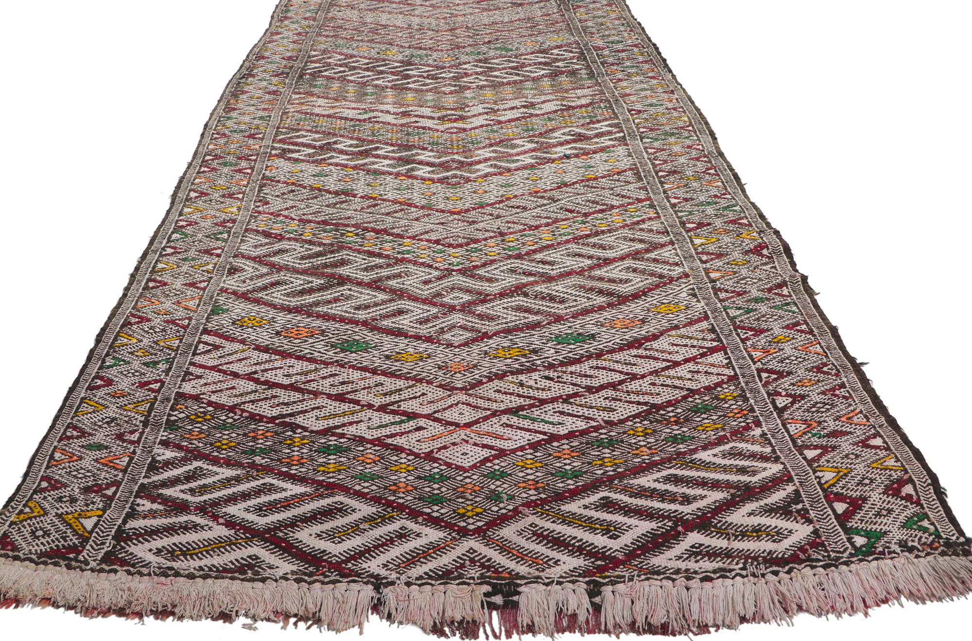 Hand-Woven 1960's Colorful Mid-Century Berber Zemmour Hanbel Moroccan Carpet, 03'08 x 24'03 For Sale