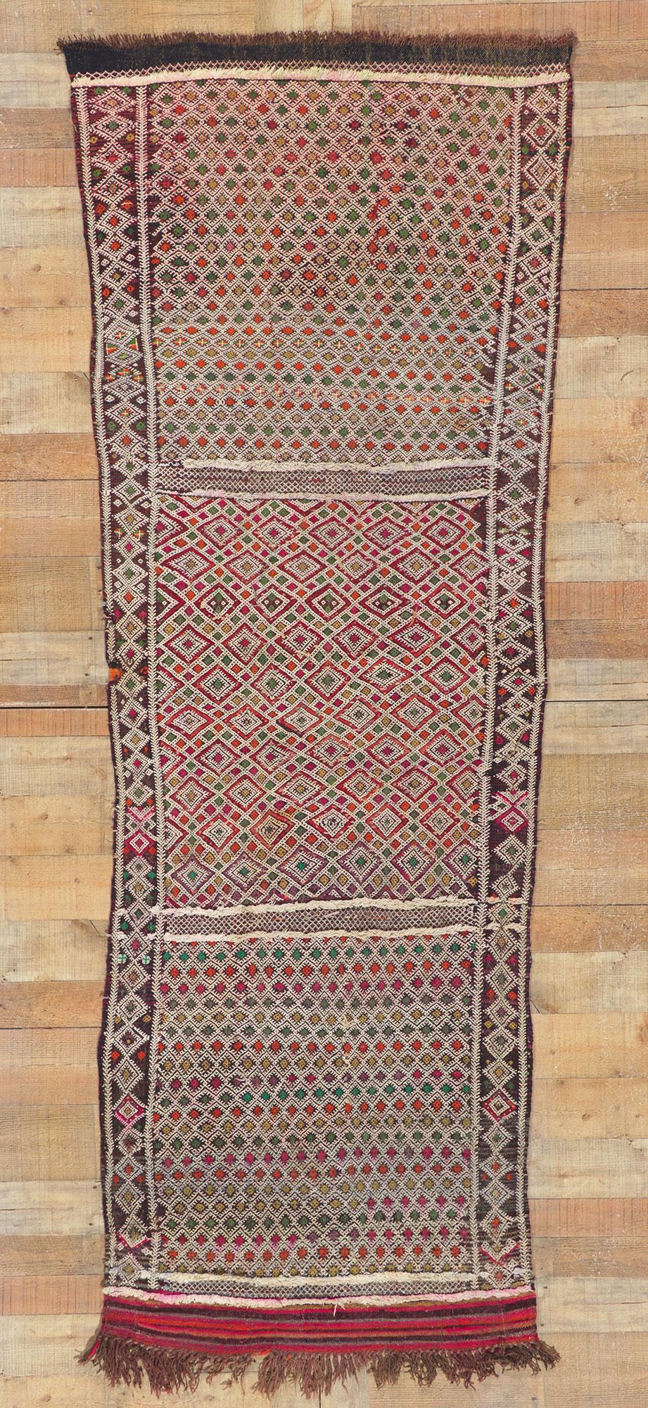 Wool Vintage Zemmour Moroccan Kilim Runner For Sale
