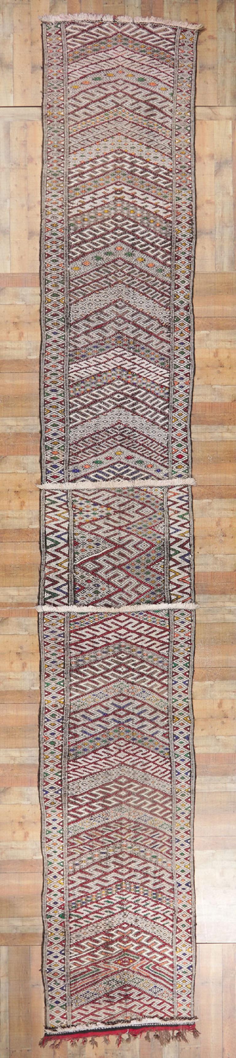 1960's Colorful Mid-Century Berber Zemmour Hanbel Moroccan Carpet, 03'08 x 24'03 For Sale 2