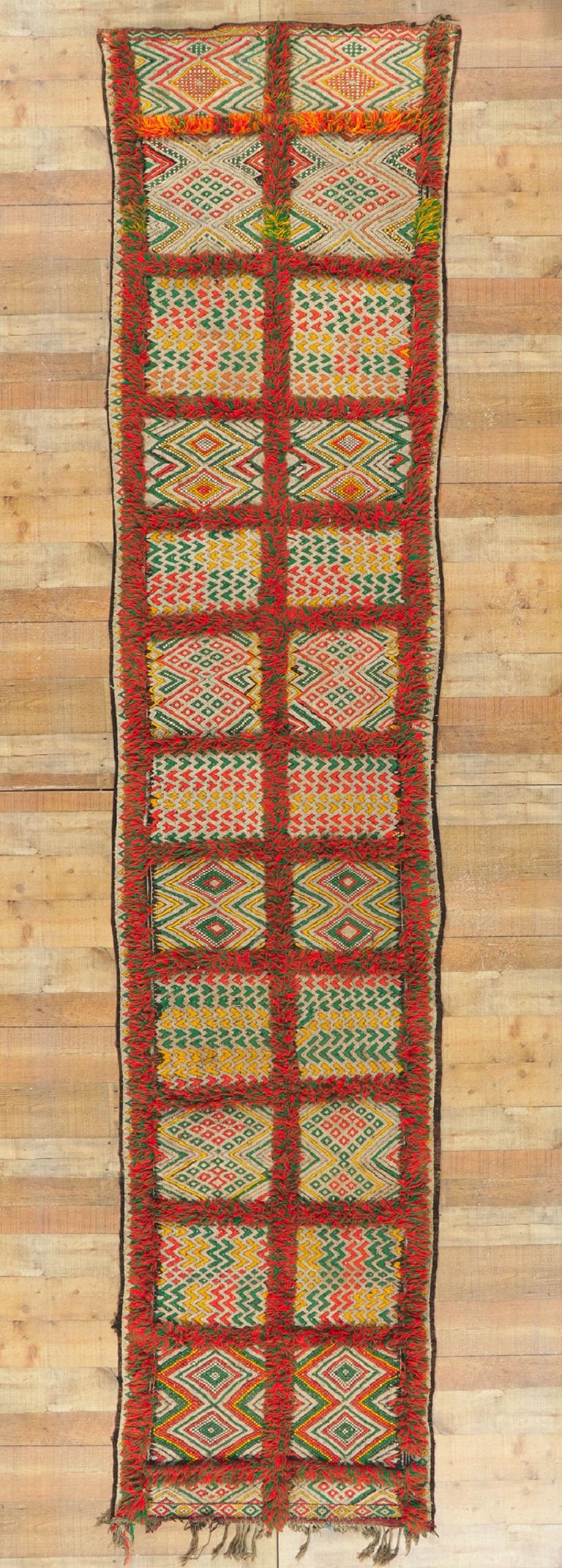 Wool Vintage Zemmour Moroccan Kilim Runner For Sale