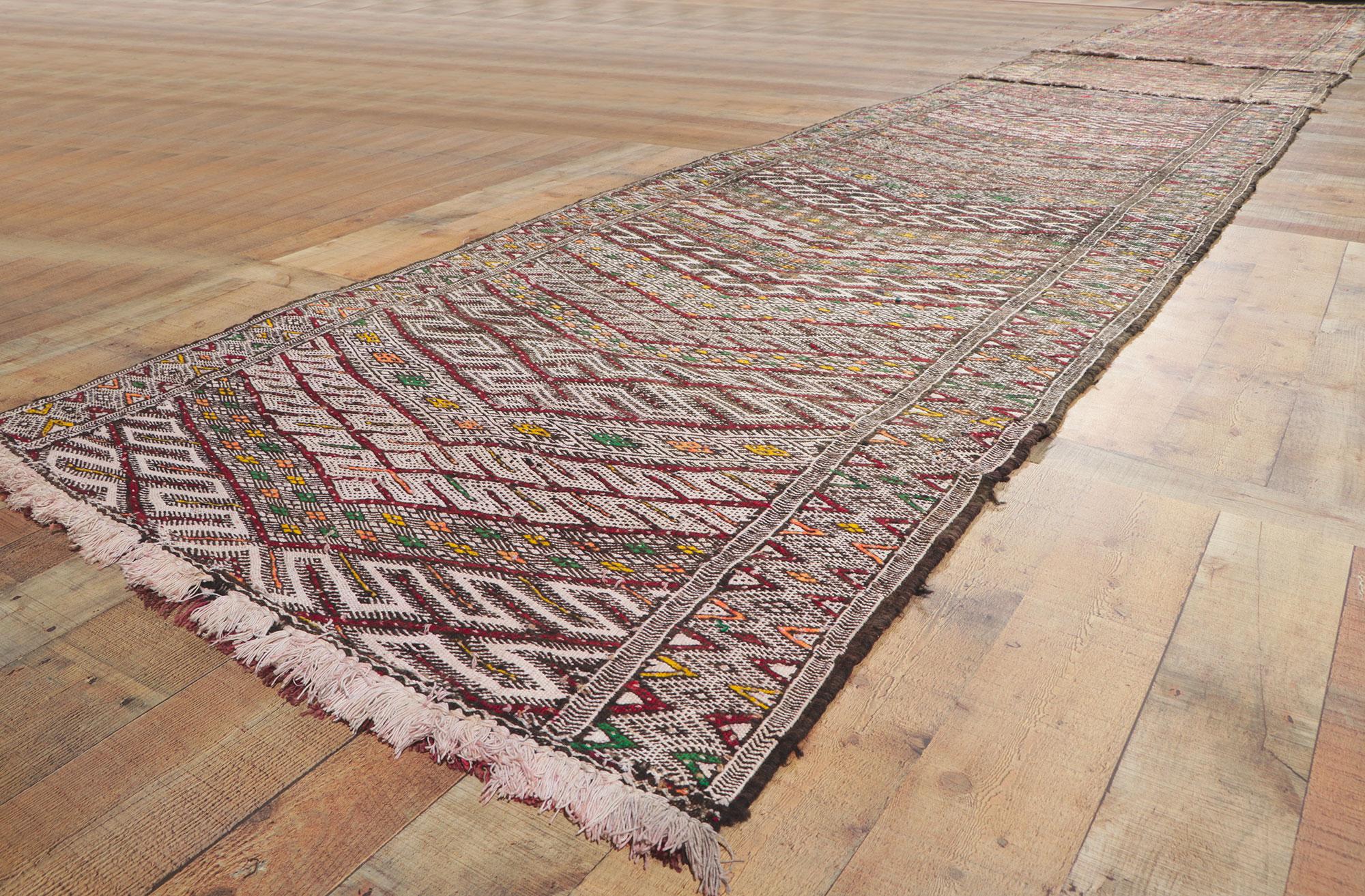 Wool 1960's Colorful Mid-Century Berber Zemmour Hanbel Moroccan Carpet, 03'08 x 24'03 For Sale