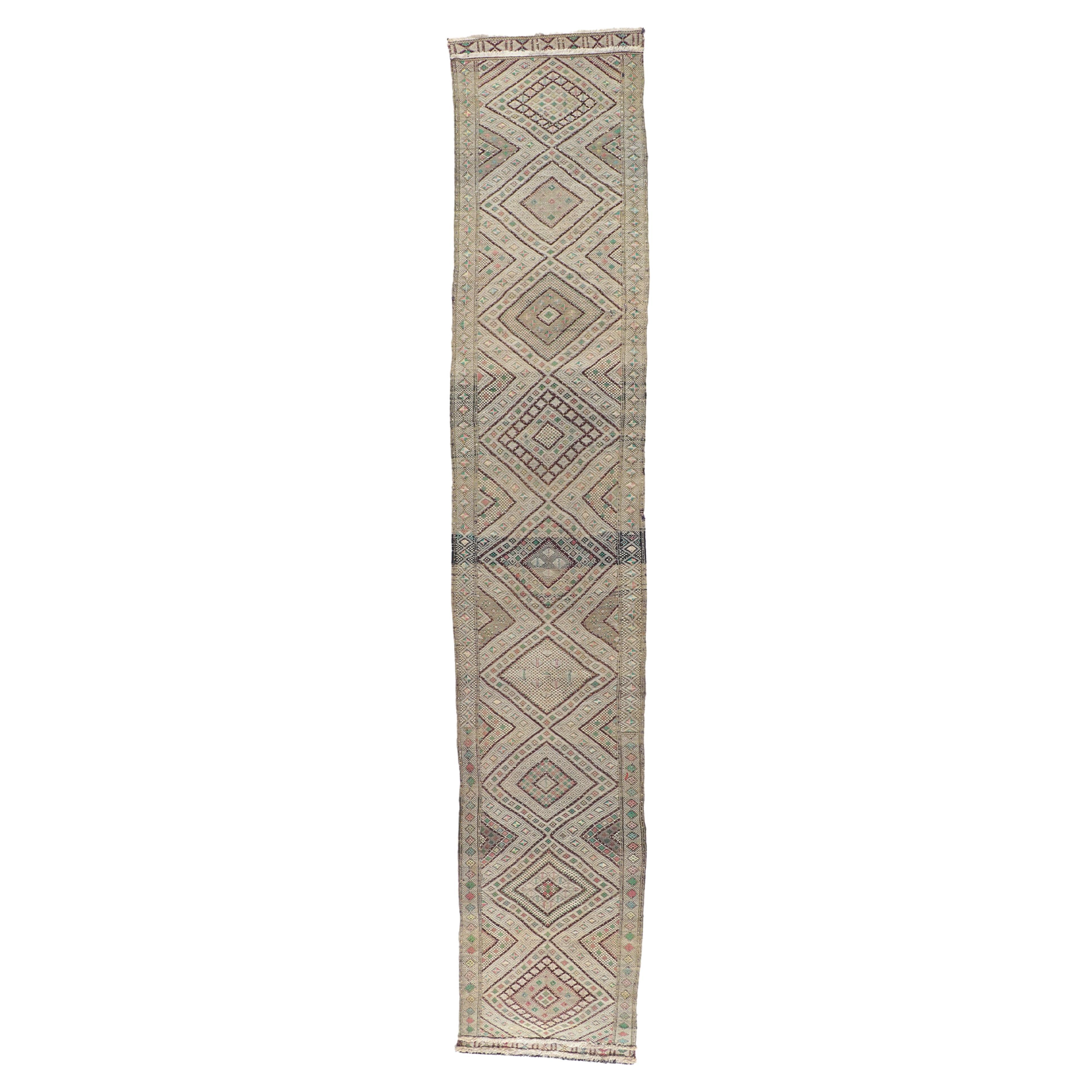 Tapis de couloir Kilim marocain Zemmour vintage