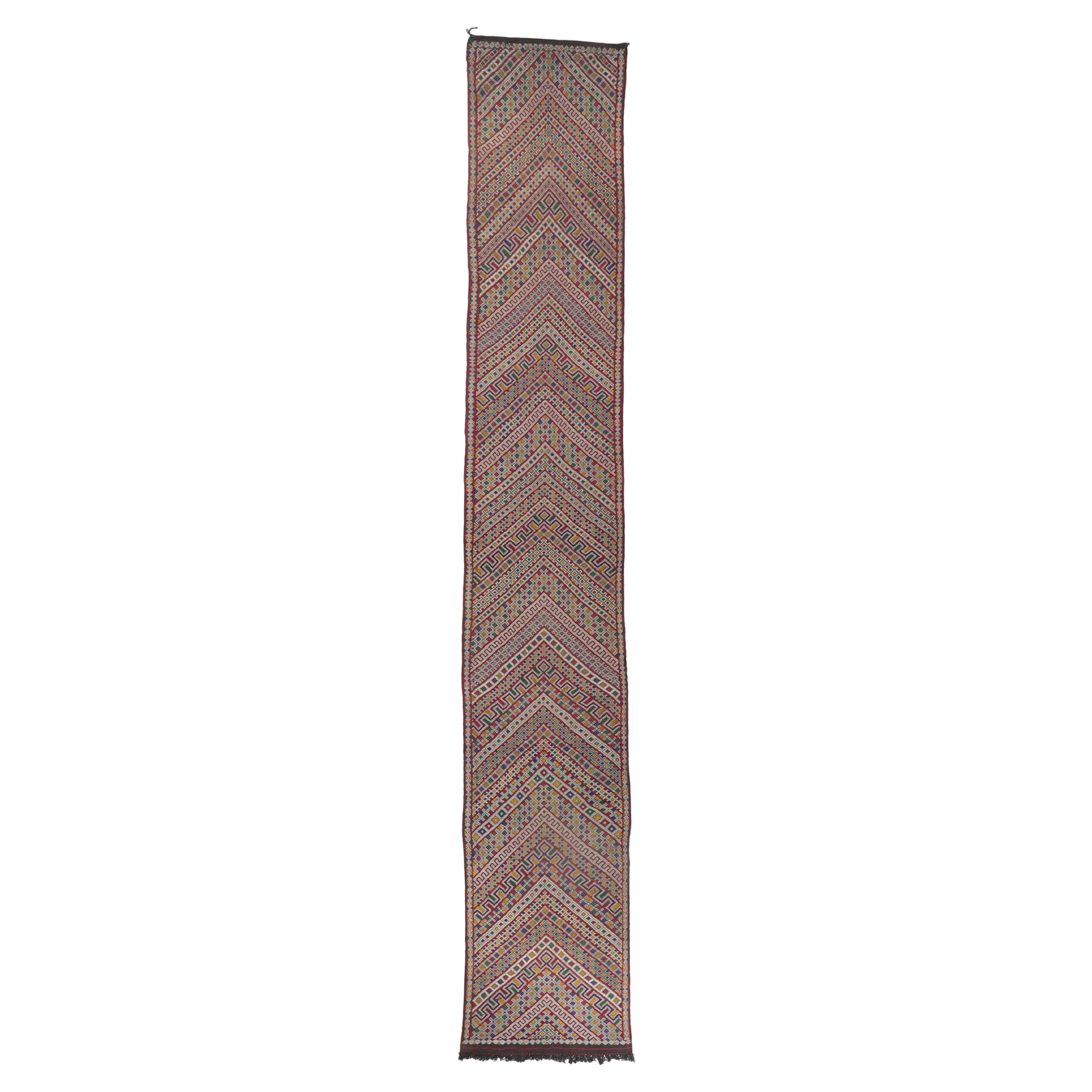 Tapis de couloir Kilim marocain Zemmour vintage