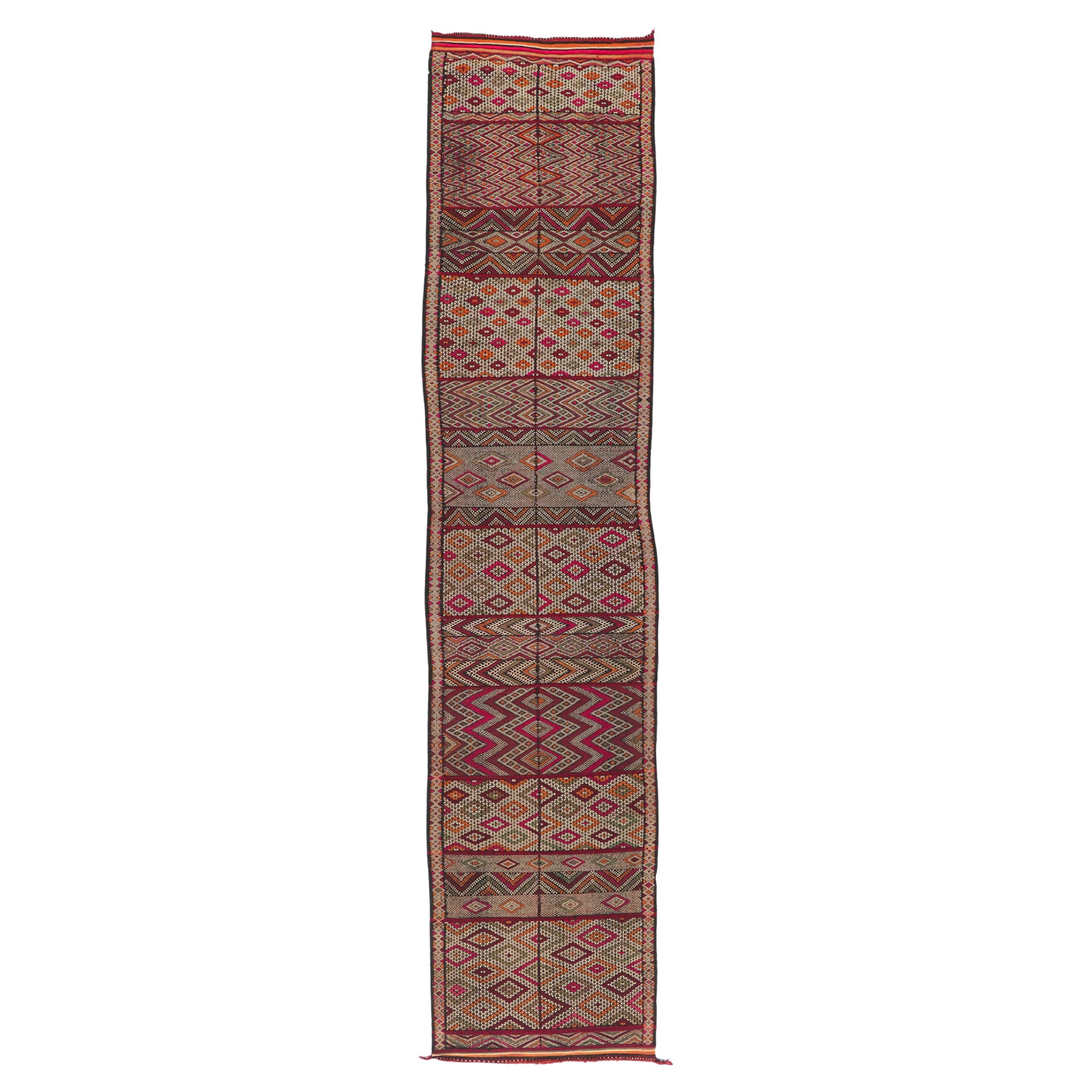 Vintage Zemmour Moroccan Kilim Runner For Sale