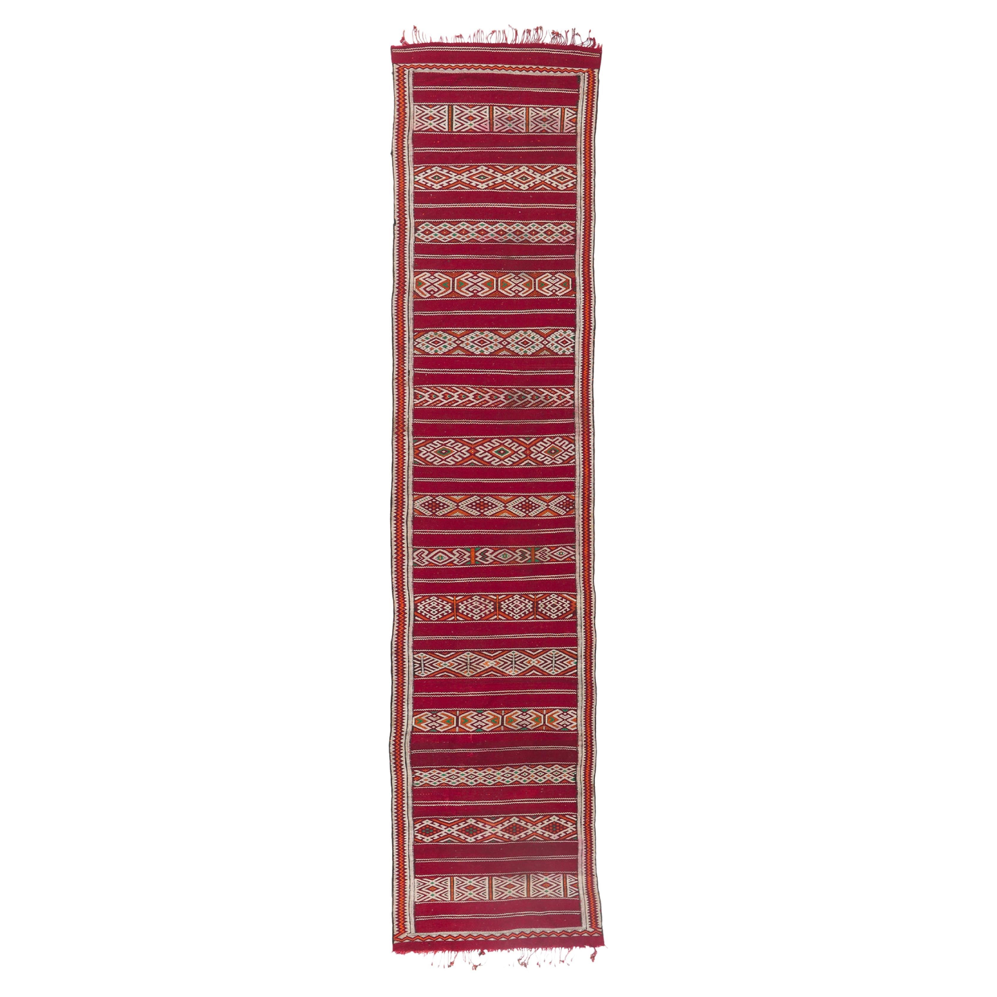 Tapis de couloir Kilim marocain Zemmour vintage