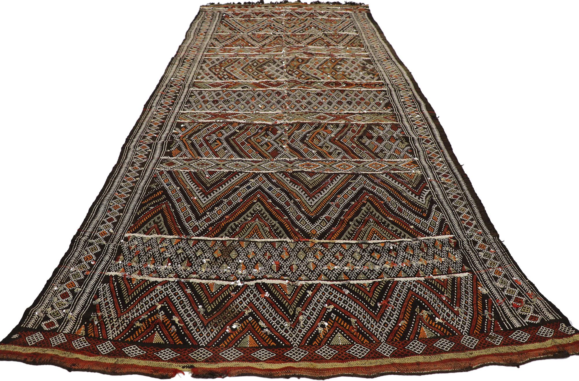 Zemmour Vintage Alfombra Kilim Marroquí con Lentejuelas y Estilo Tribal Boho Chic Tejido a mano en venta