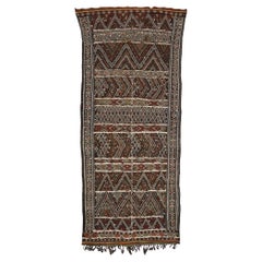 Vintage Zemmour Moroccan Kilim Runner with Sequins and Tribal Boho Chic Style