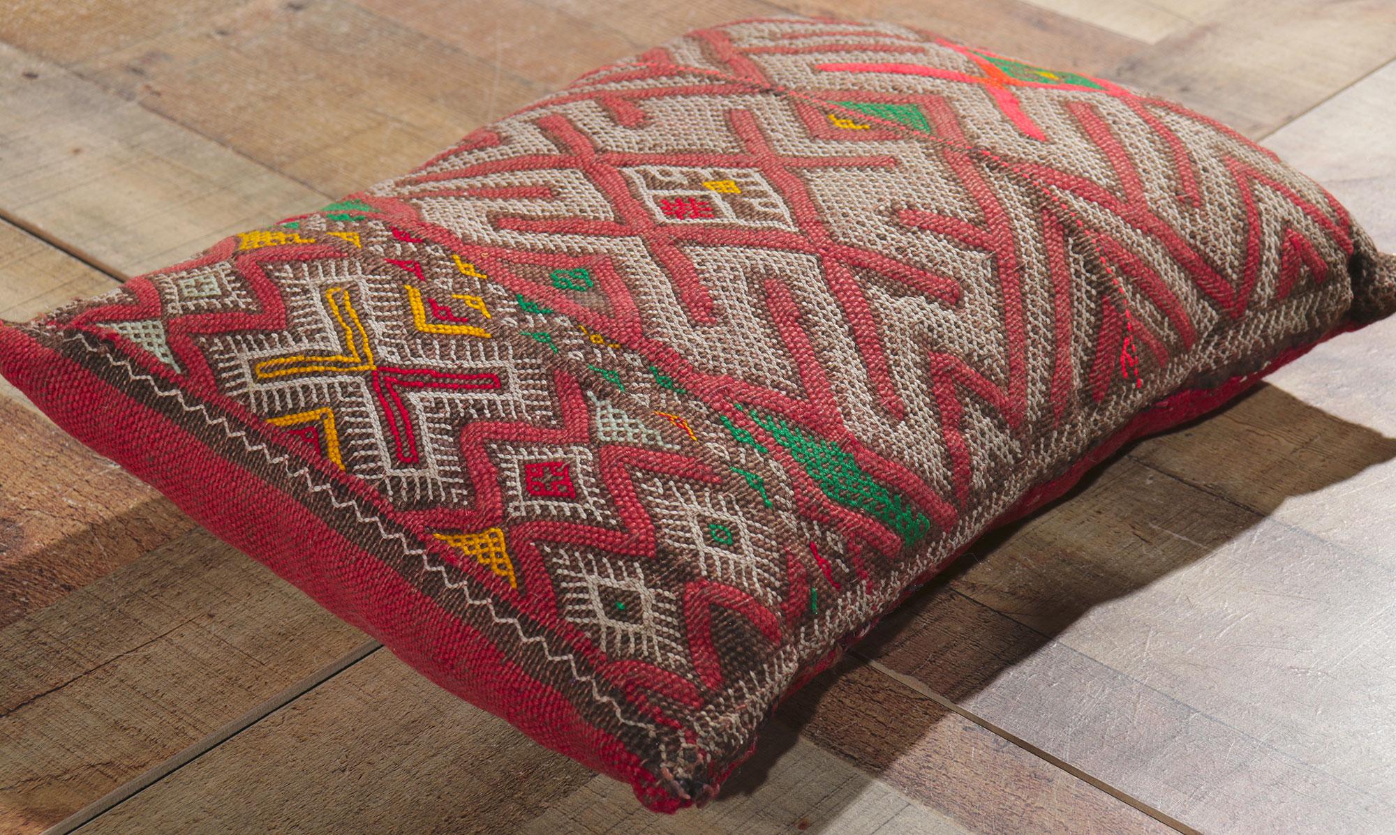 20th Century Vintage Zemmour Moroccan Rug Pillow by Berber Tribes of Morocco For Sale
