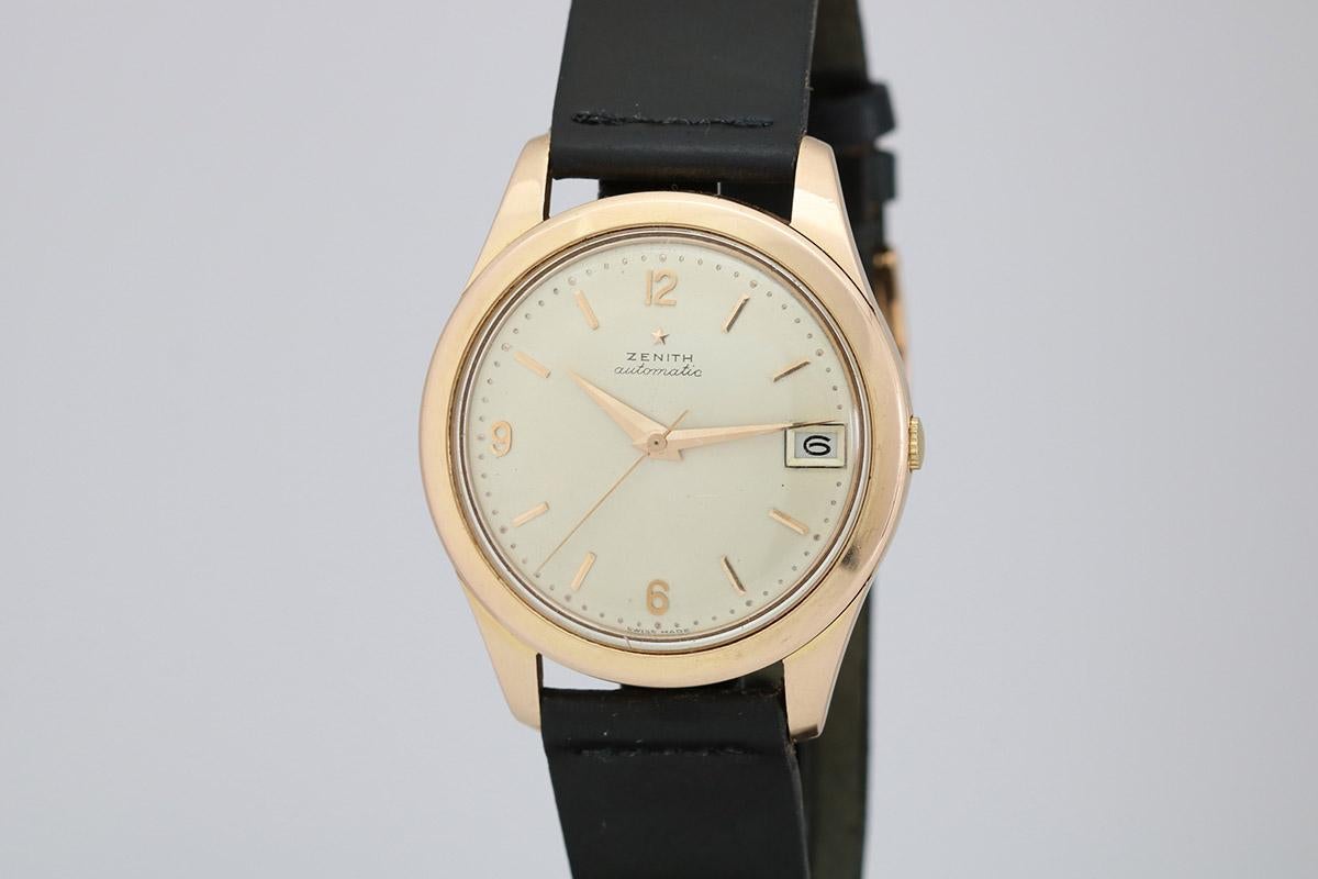 Vintage Zenith 18kt Rose Gold Wristwatch Bumper Automatic Movement ...