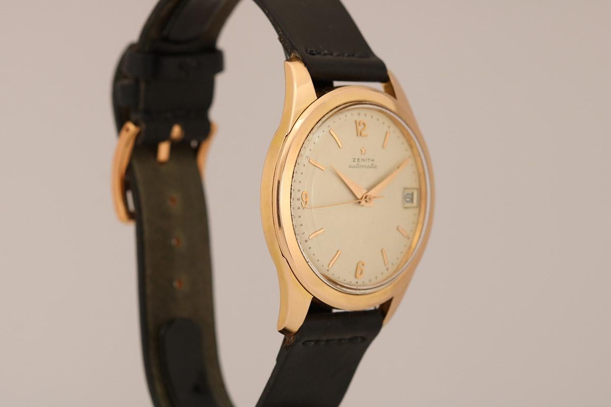 Men's Vintage Zenith 18kt Rose Gold Wristwatch Bumper Automatic Movement, circa 1960s
