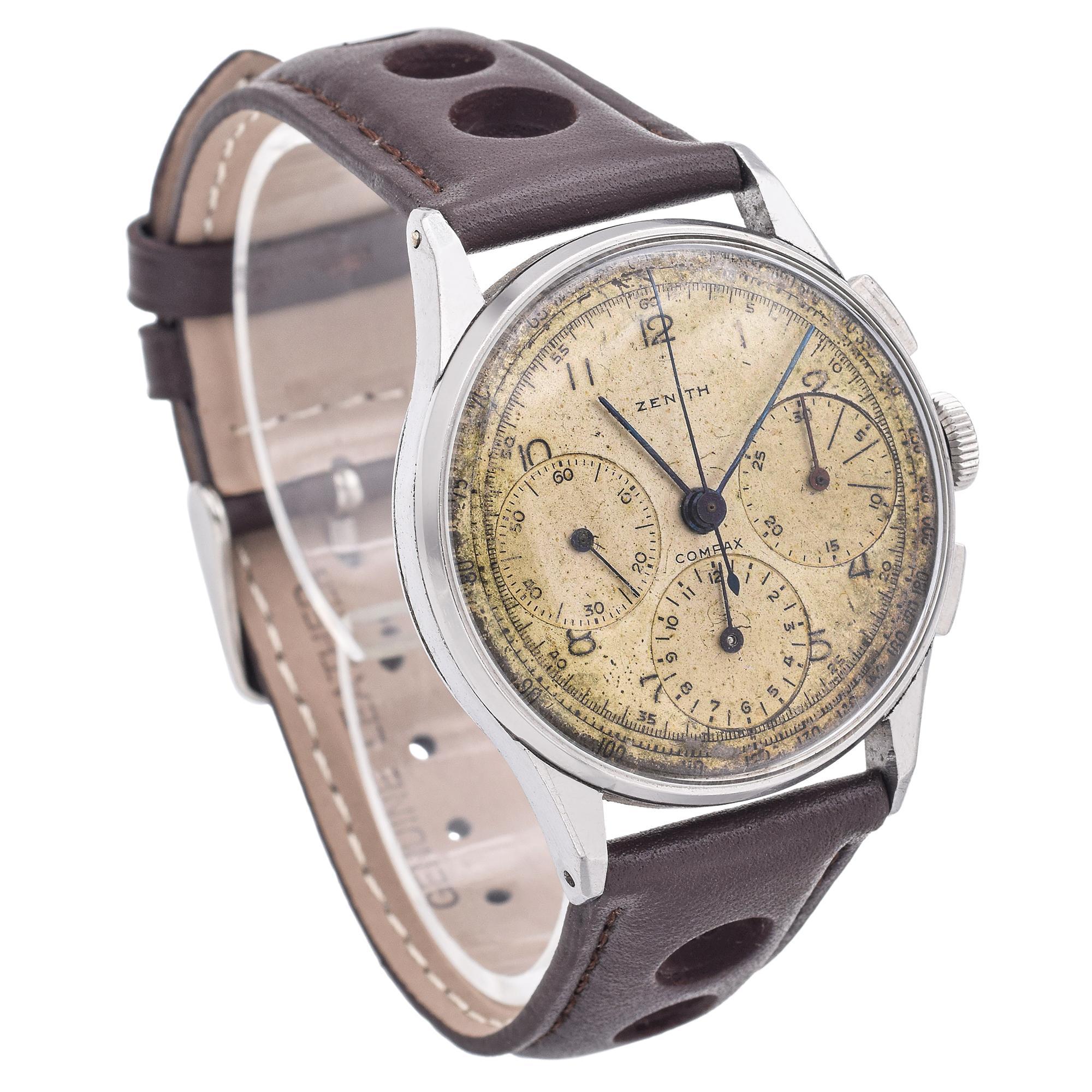 Vintage Zenith Compax Caliber 156 Chronograph Men's Watch In Good Condition In New York, NY