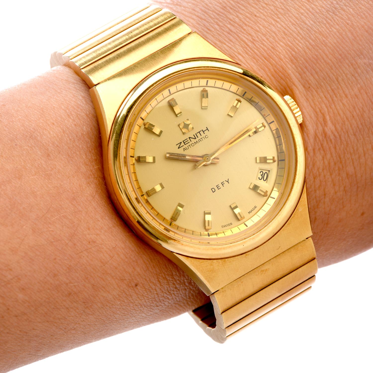 Women's or Men's Vintage Zenith Defy Surf 18 Karat Gold Deluxe Automatic Watch