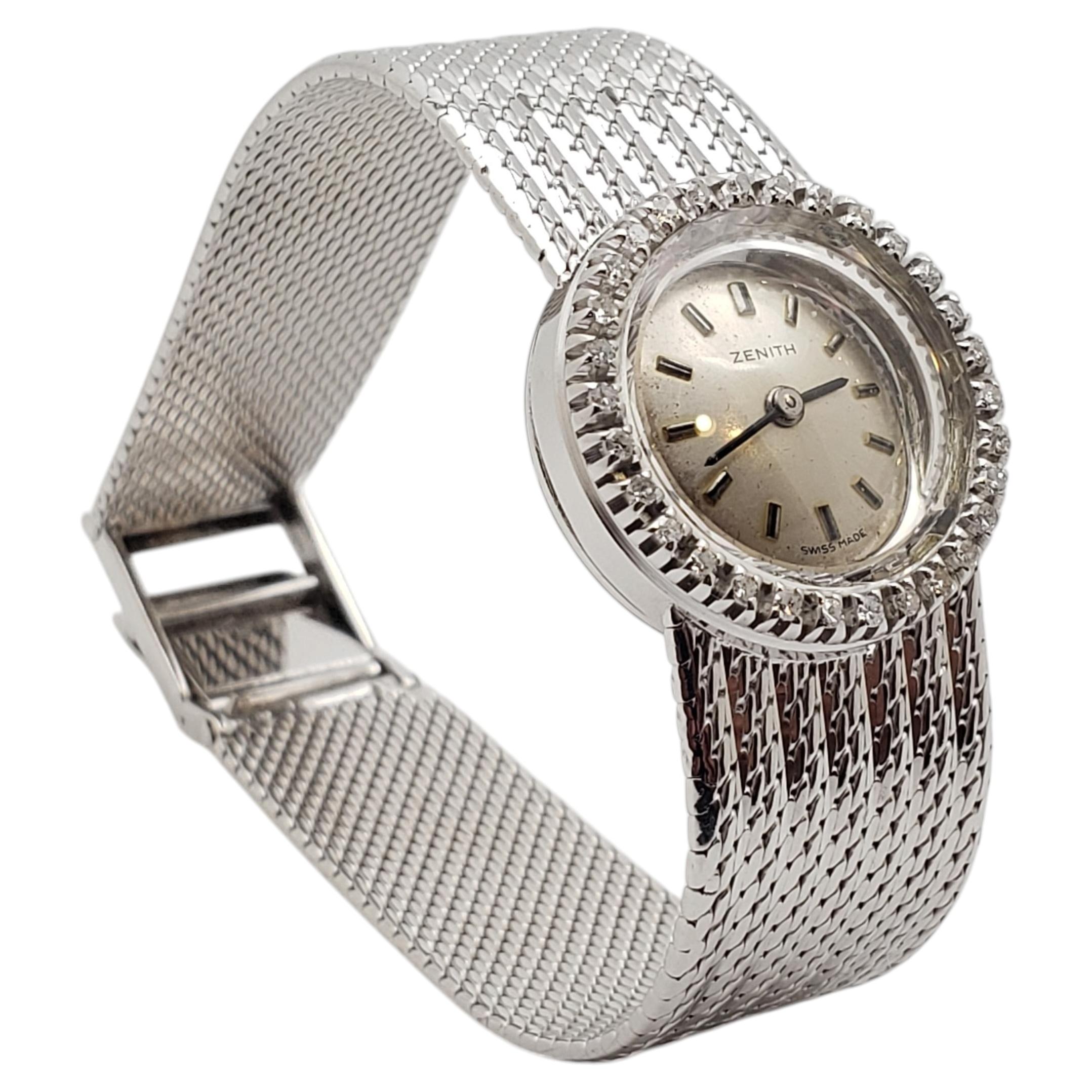 Vintage Zenith Ladies Cocktail Watch 18K White Gold Diamond Bezel