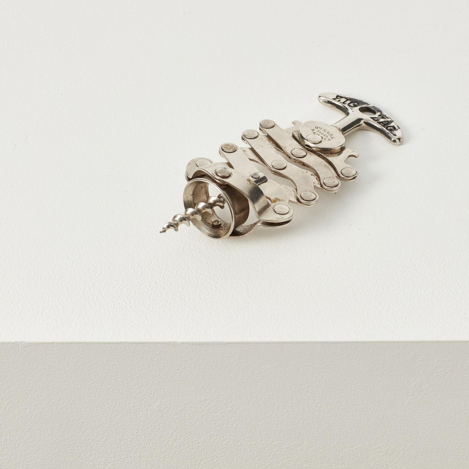 Metal Jules Bart Zig Zag fish corkscrew - France, 1920s For Sale