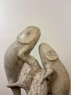 Vintage Zimbabwean Shona Stone Chameleon Sculpture, Signed