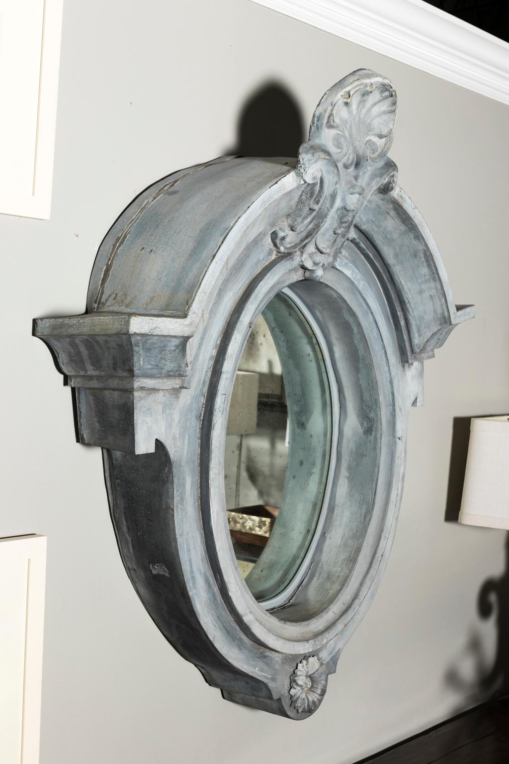 Vintage Zinc Cartouche Mirror, circa 1900s 4
