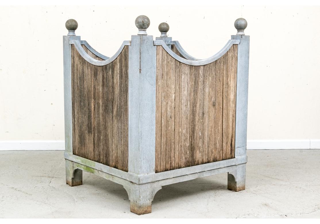 Jardinera vintage de acero cincado y teca en venta 2