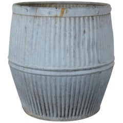 Vintage Zinc Galvanized Wash Barrel Laundry Tub Dolly Rustic Farmhouse Planter
