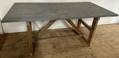 Vintage Zinc Top Trestle Base Farm Table
