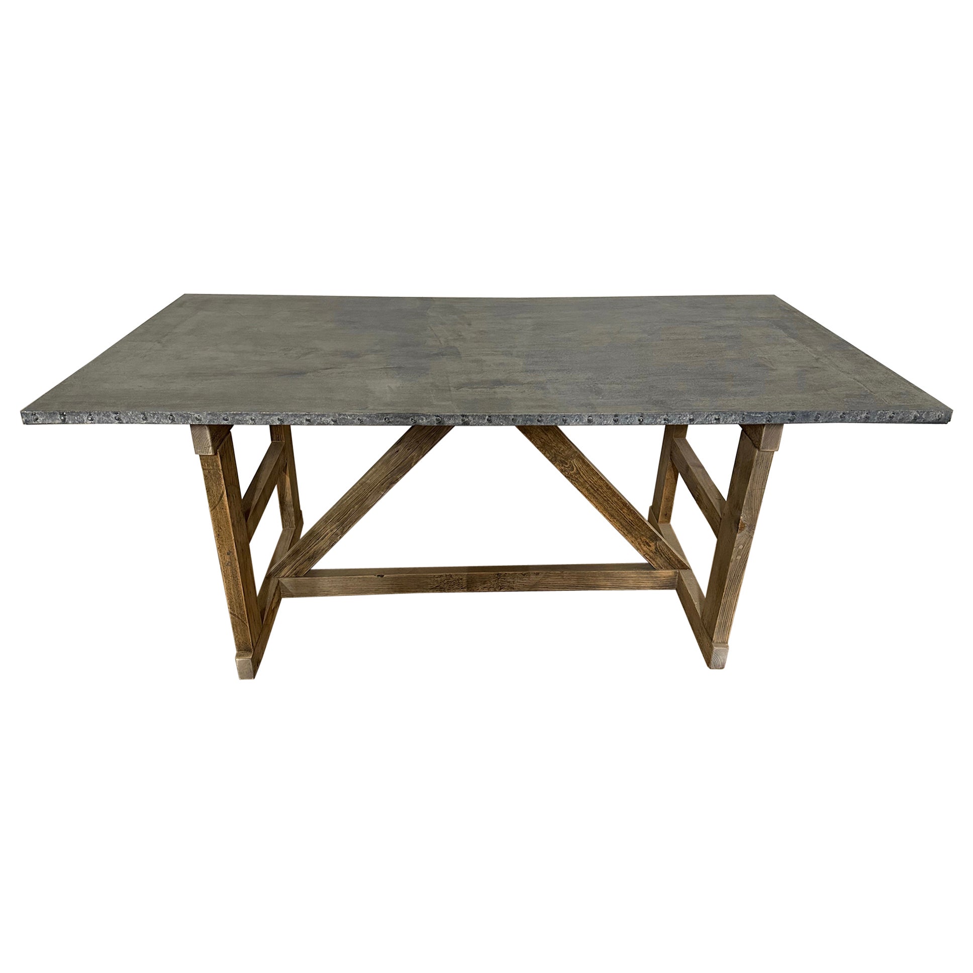 Mesa de granja vintage con caballete y tapa de zinc