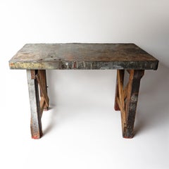 Vintage Zinc Topped Wooden Work Table, Mid 20th Century