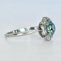 Vintage Zircon and Diamond 18 Carat White Gold Cluster Ring