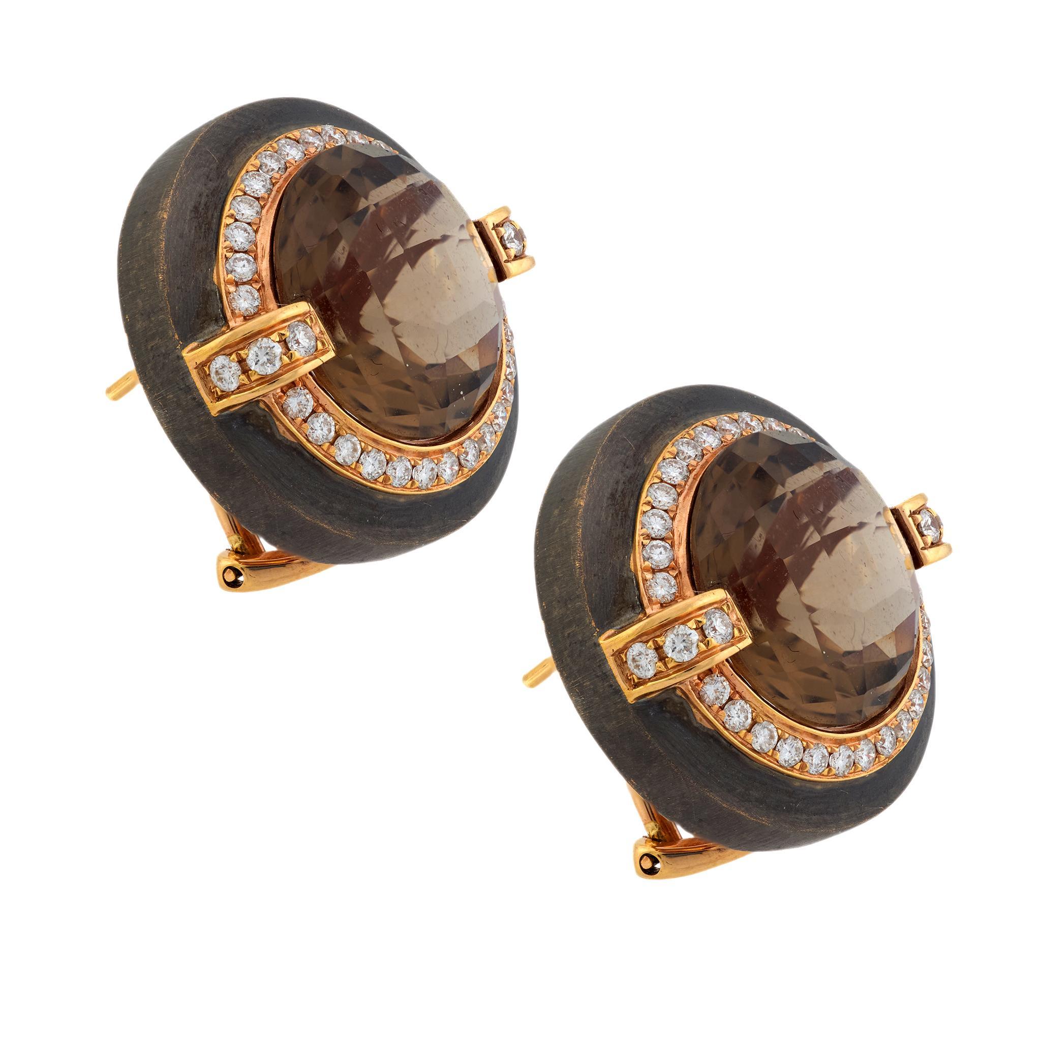 Modern Vintage zircon diamond 18k rose gold earrings For Sale