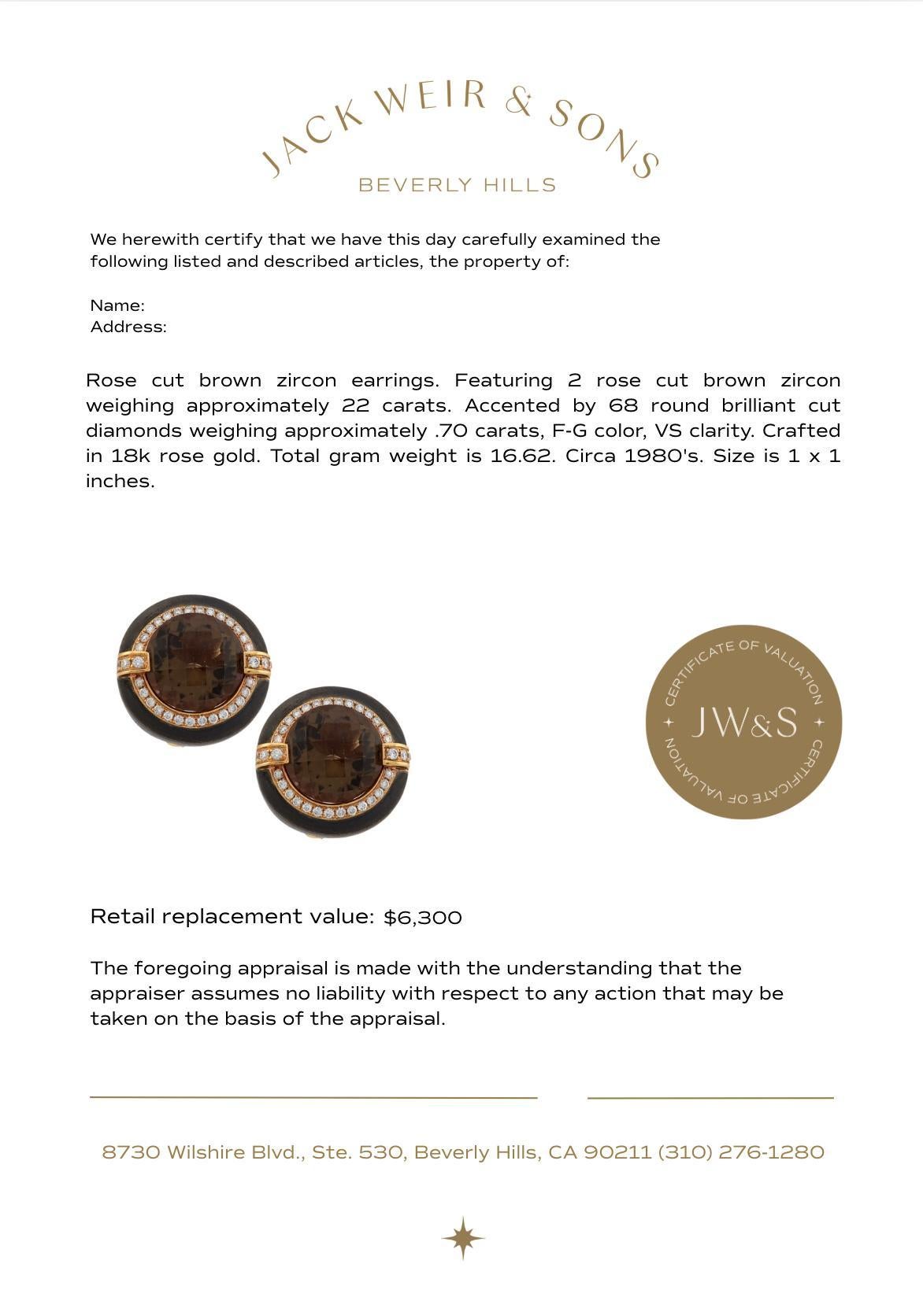 Vintage zircon diamond 18k rose gold earrings In Good Condition For Sale In Beverly Hills, CA