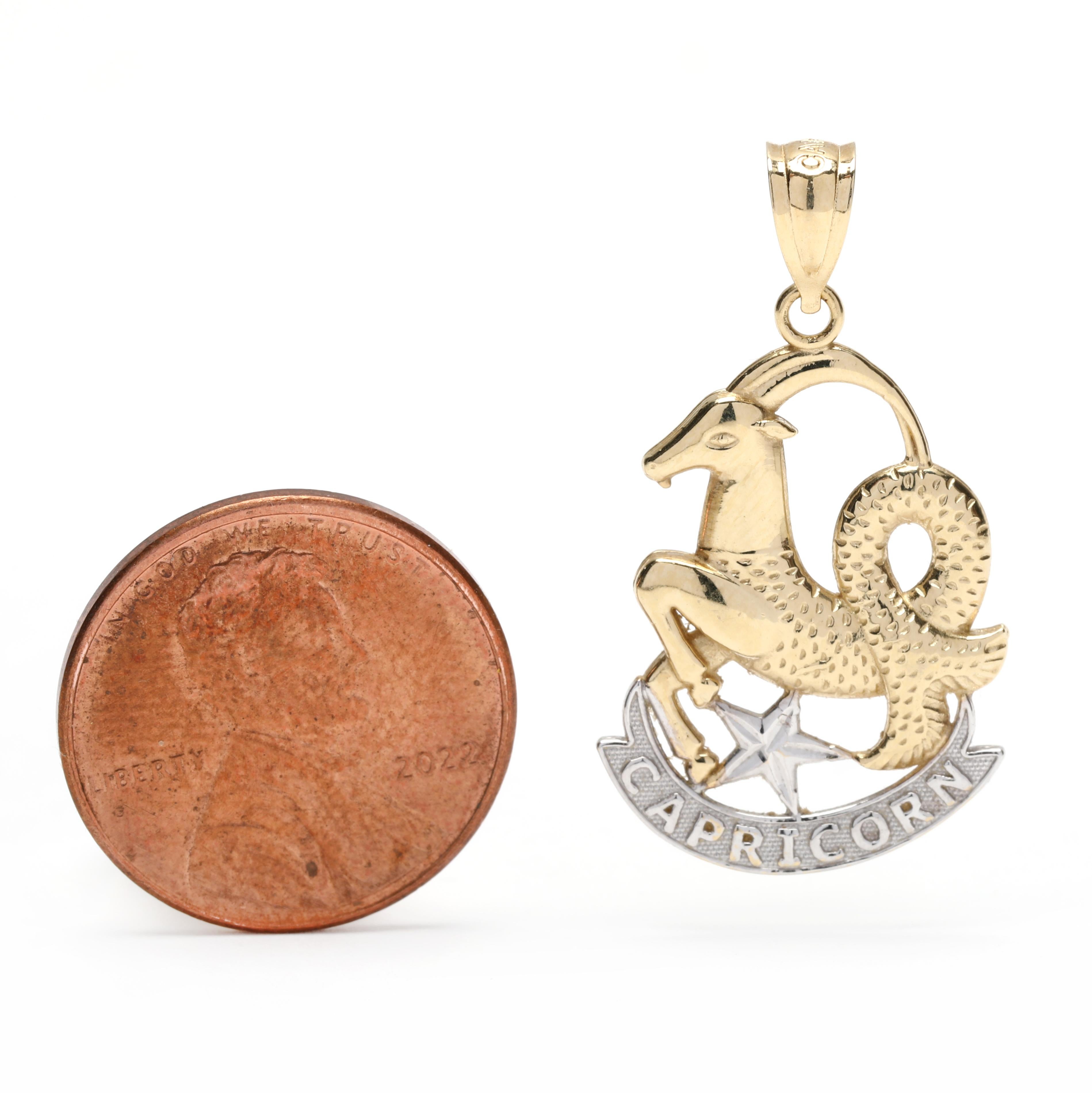 This beautiful vintage Zodiac Capricorn Pendant boasts classic style that will never go out of style. Crafted in 14K yellow gold, the pendant measures 1 1/8
