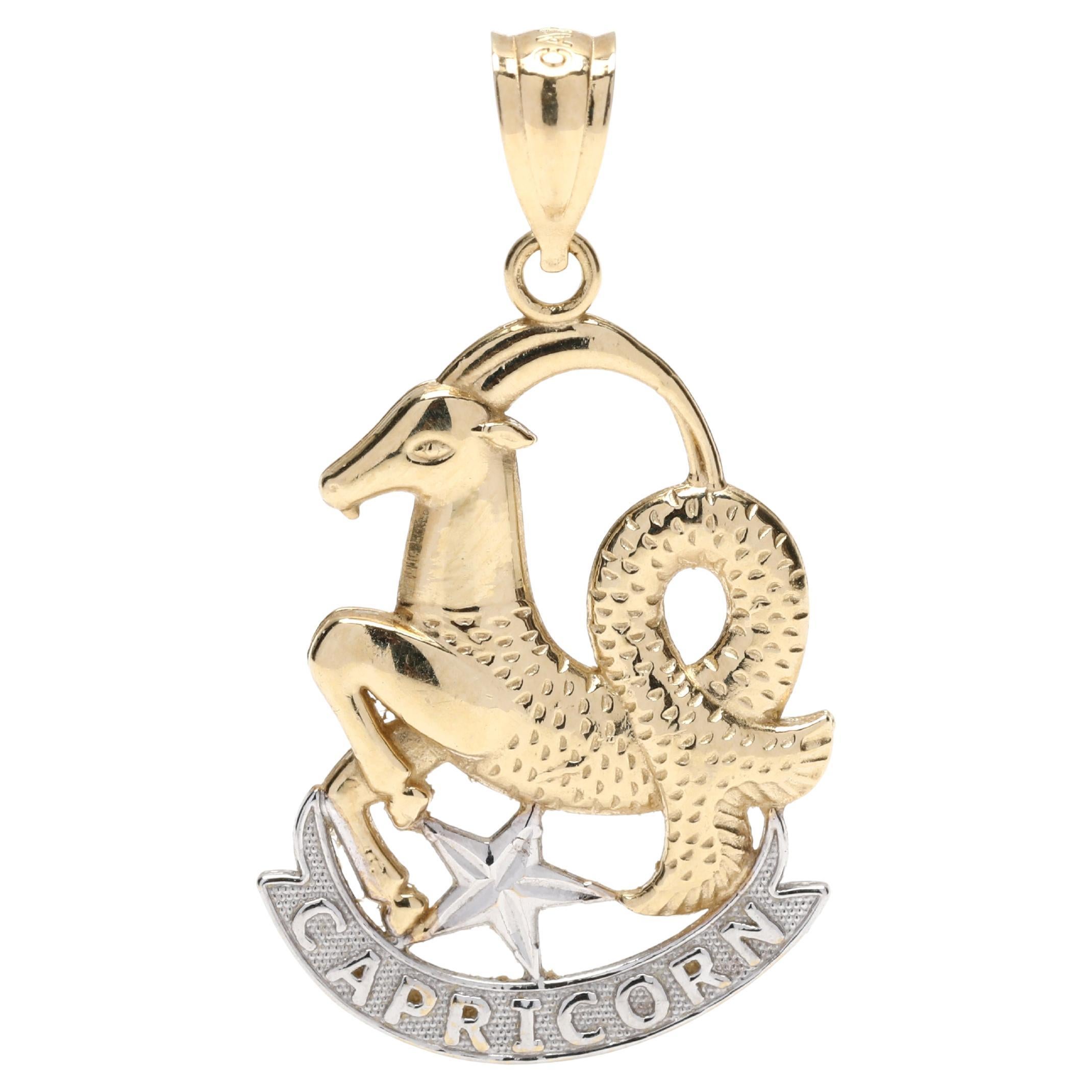 Vintage Zodiac Capricorn Pendant, 14k Yellow Gold, Gold 