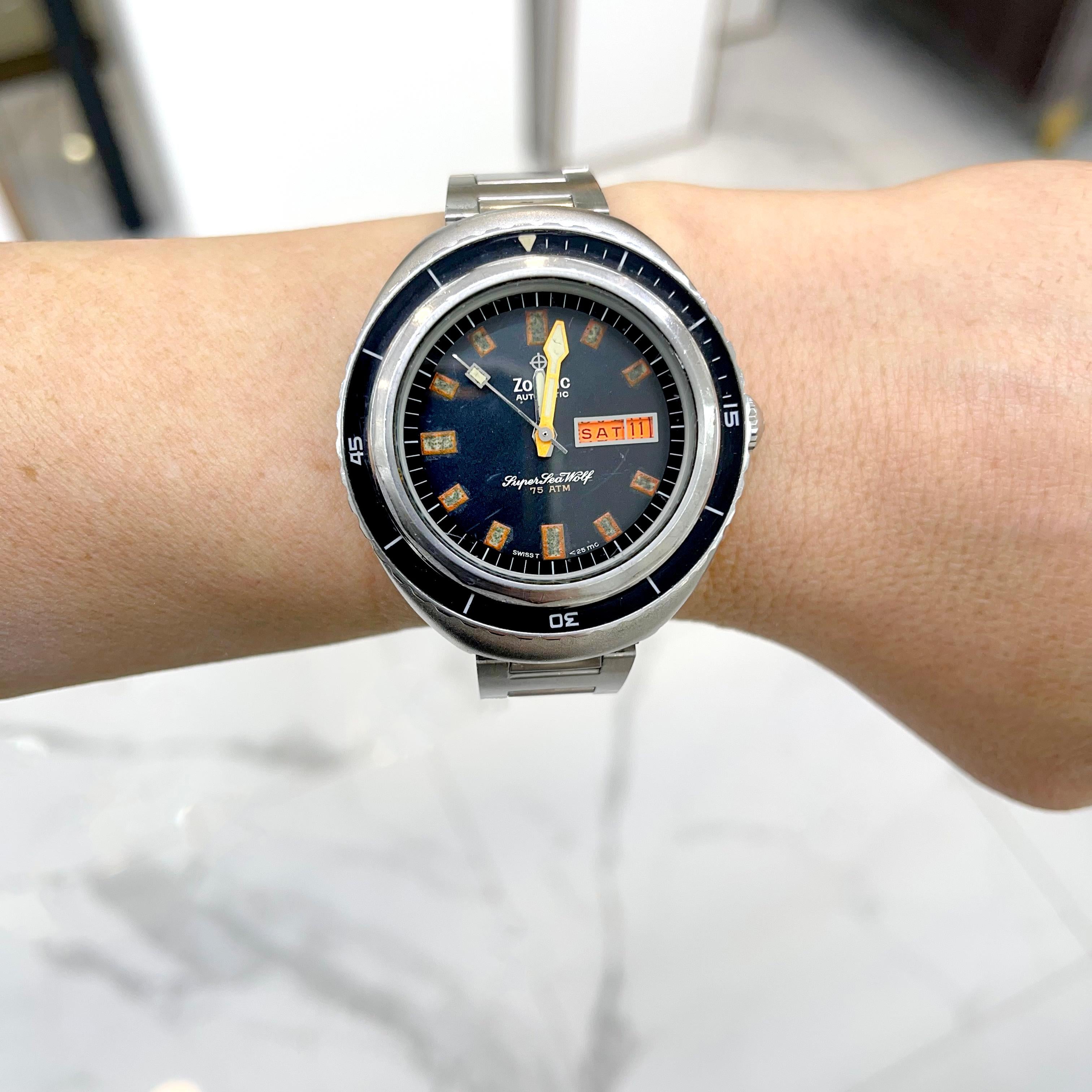 Vintage Zodiac Super Sea Wolf 862.836 42.60mm Edelstahl Herren-Tauchuhr 5