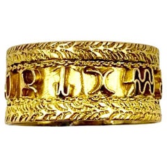Antique Zodiac Symbol Wide Band 14K Yellow Gold Ring