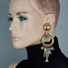 Vintage ZOE COSTE Lucite Fish Sea Shells Charm Dangling Earrings