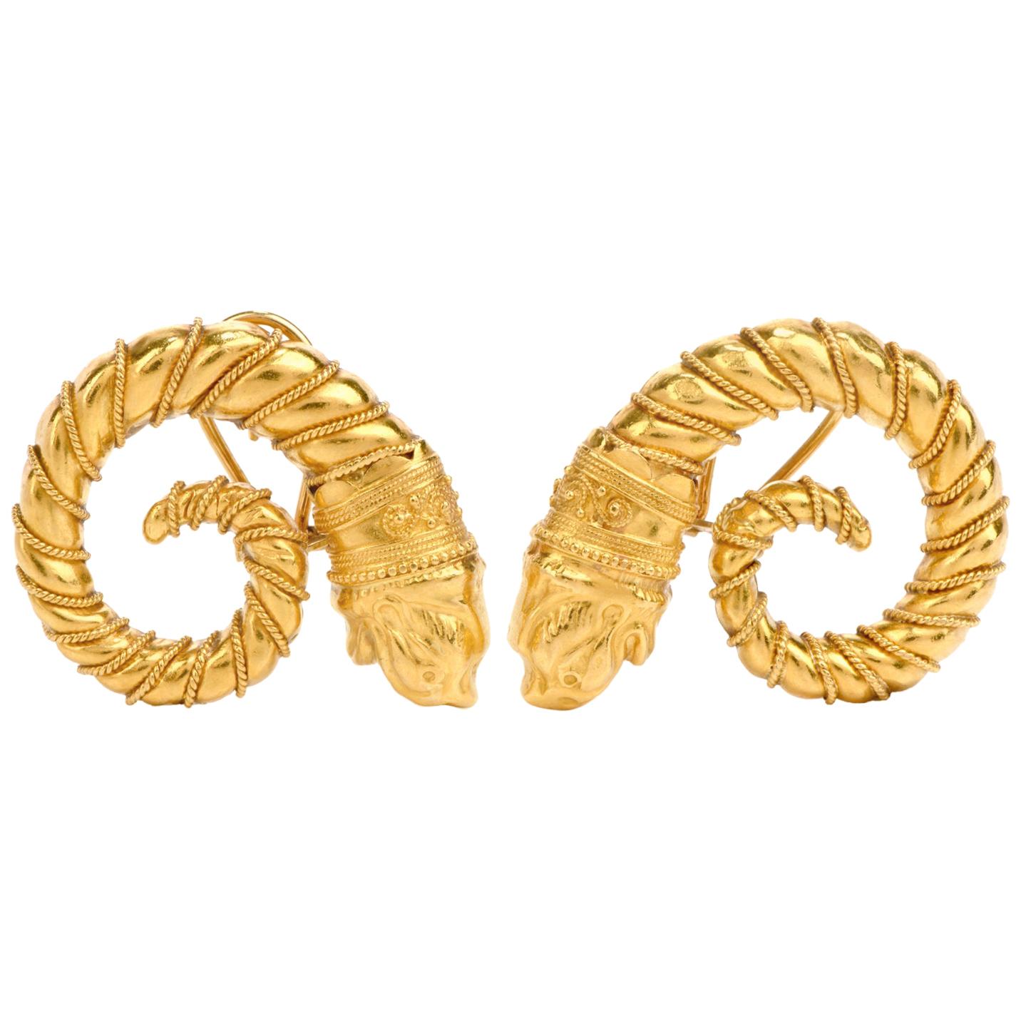 Vintage  Zolatos Greek 22 Karat Gold Large Clip-On Earrings For Sale