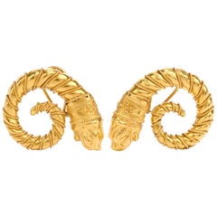 Vintage  Zolatos Greek 22 Karat Gold Large Clip-On Earrings