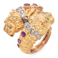 Zolotas 18 Karat Gelbgold Doppel-Löwenkopf-Ring, Vintage