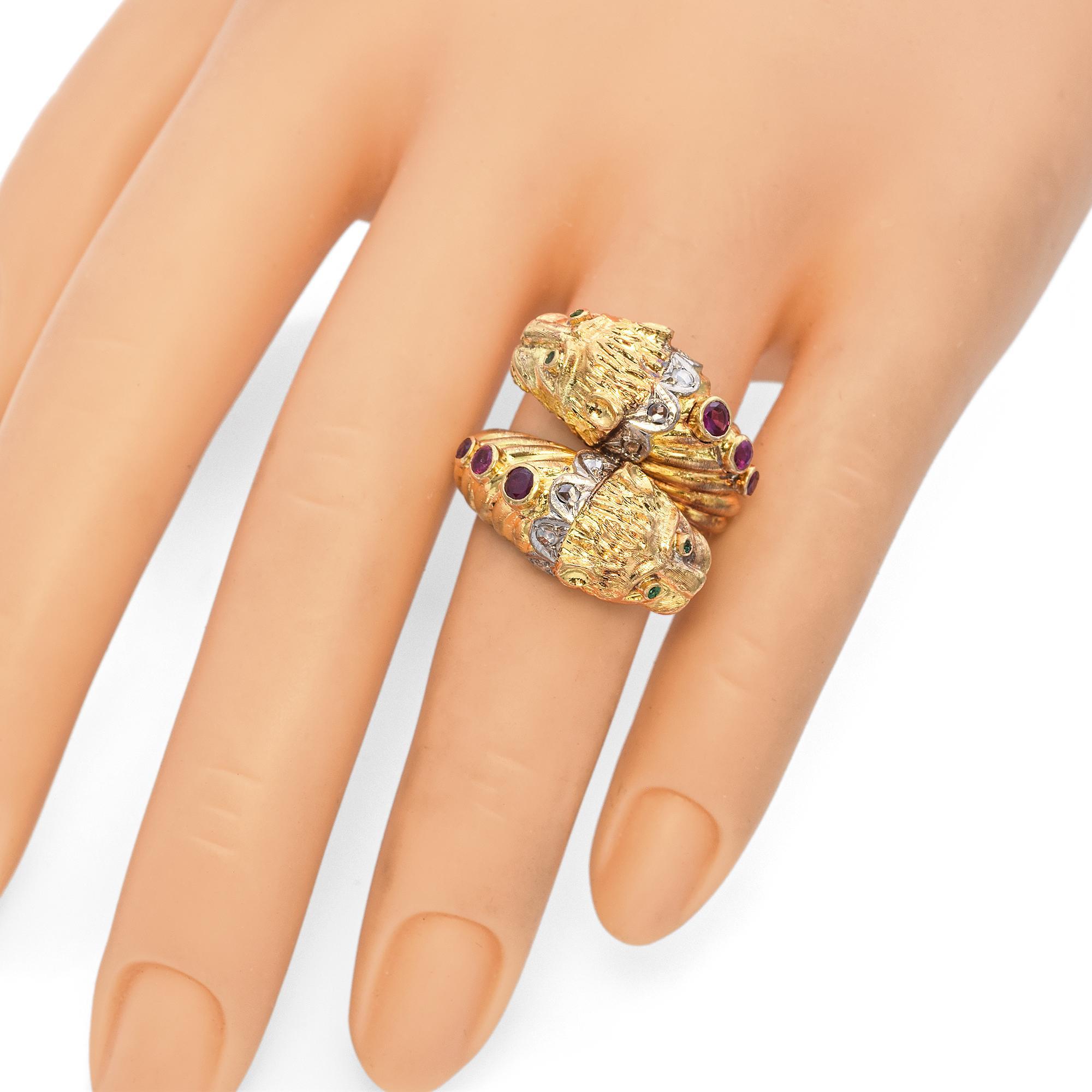Vintage Zolotas 18k Yellow Gold Double Lion Head Ring 3