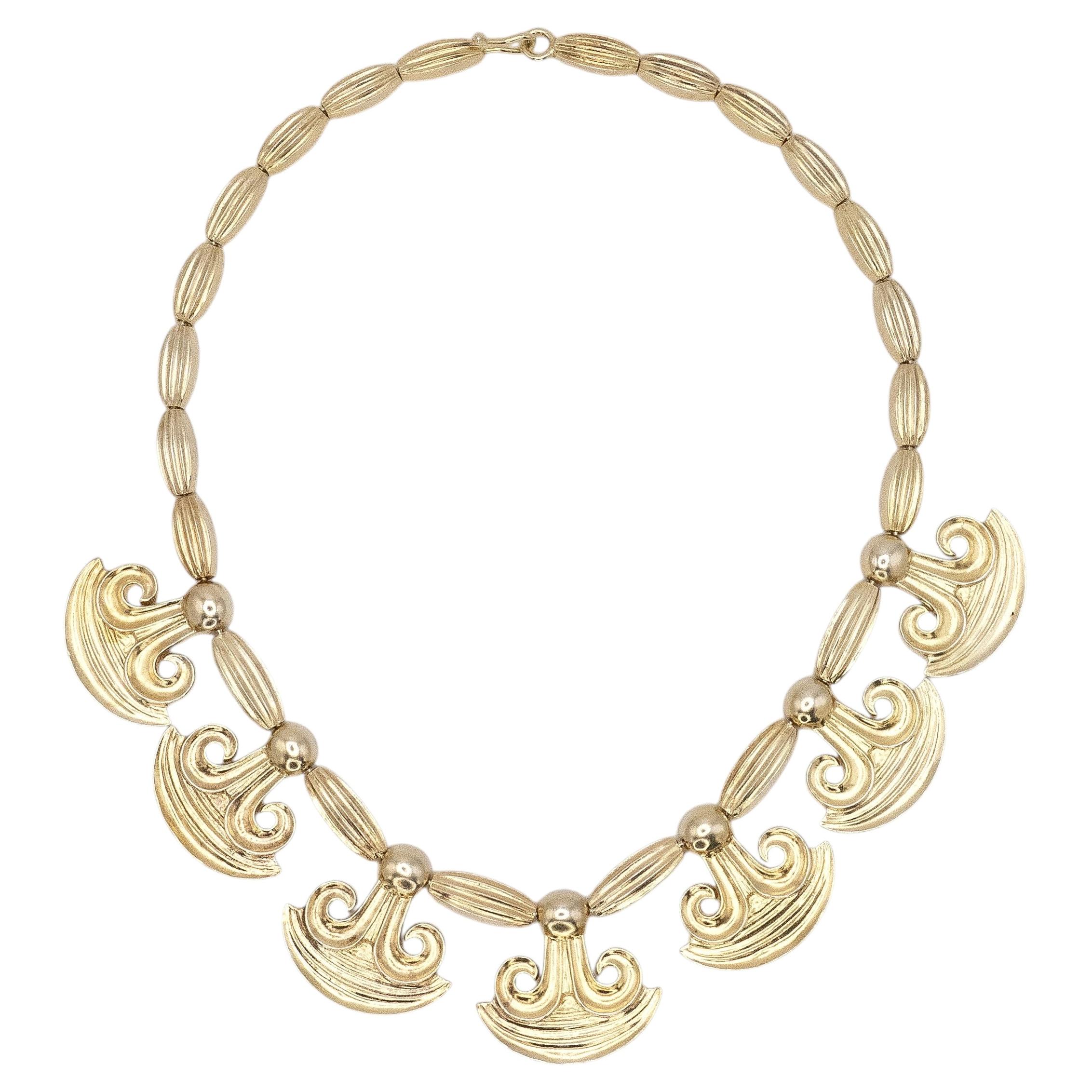 Vintage Zolotas Greek Revival Necklace in 950 Silver Gilt Circa 1970s